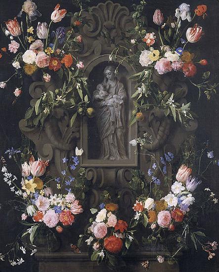 Daniel Seghers Garland of flowers with a sculpture of the Virgin Mary oil painting picture